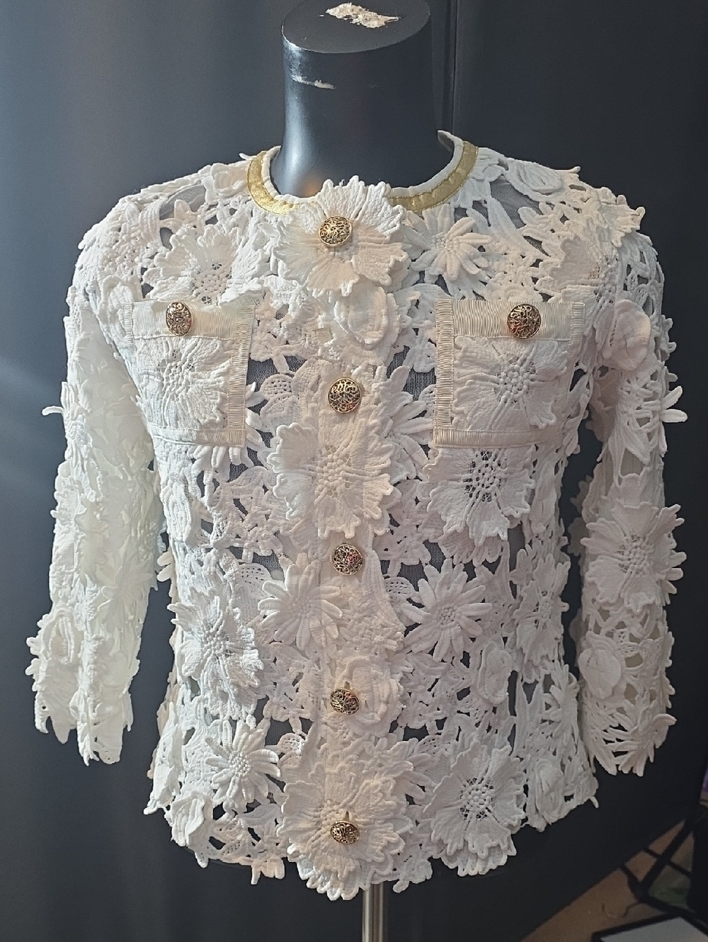 Michael Simon Women’s Floral Crochet Nylon Mesh Lined Jacket Size S